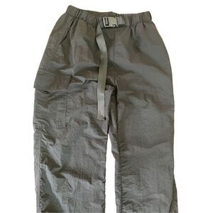 NWOT Black Basic Nylon Cargo Joggers Track Pants Buckle Belt & Pockets SHEIN M